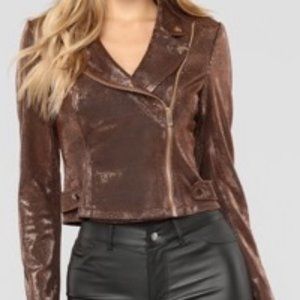 Metallic Night Moto Jacket - Bronze